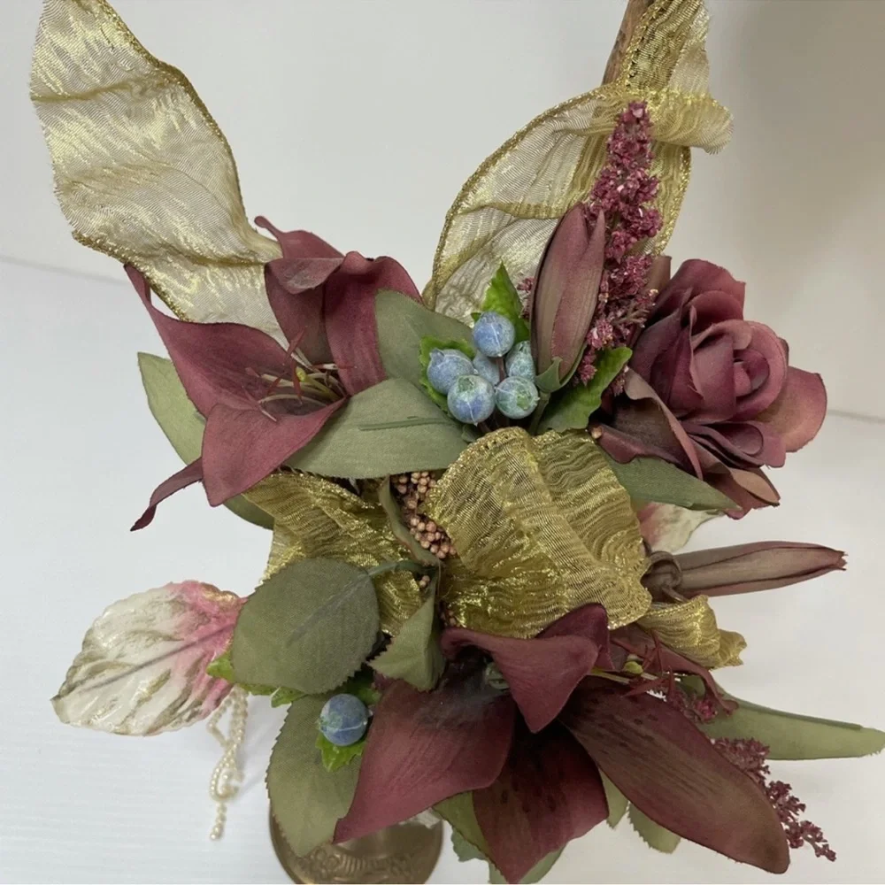 Floral Topiary Elegant Gold Pearls Flowers Victorian Vintage Cottage Home Decor